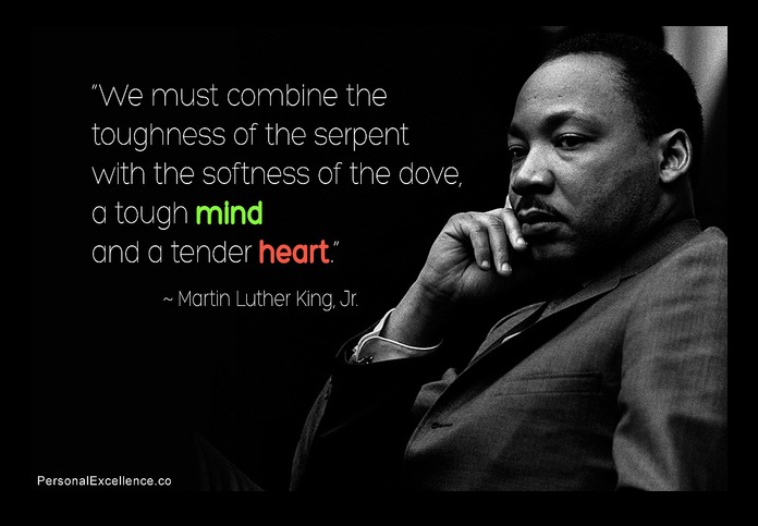 MLK quote about the secret to Success - "we must combine the toughness of the serpent with the softness of the dove, a tough mind and a tender heart."