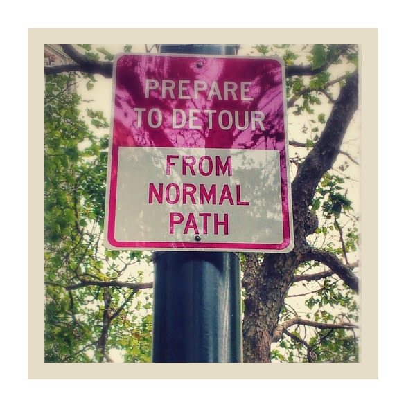 Inspiration for momentum, sign saying Prepare to detour from normal path